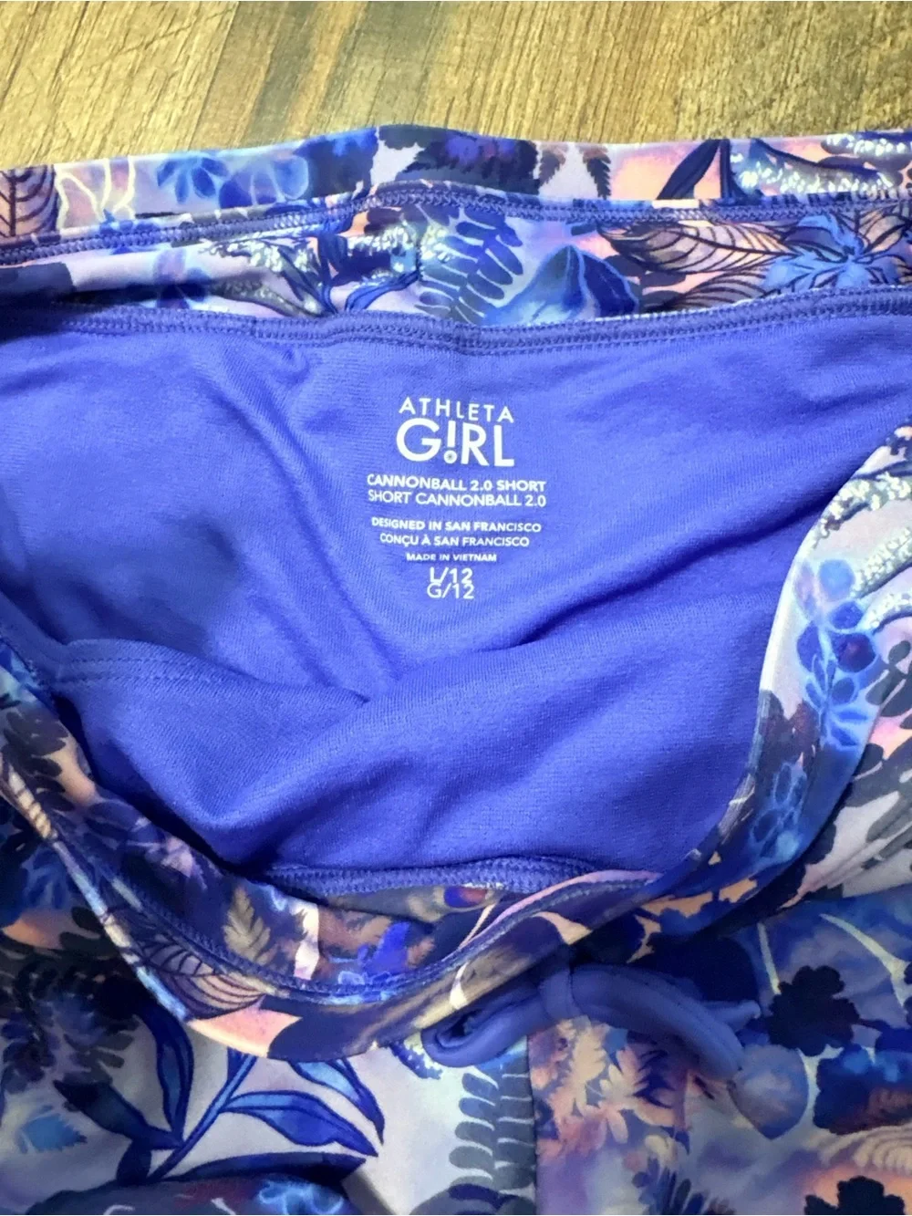 Athleta Girl Cannonball 2.0 Swim Shorts Girls L 12 Purple Floral Board Shorts